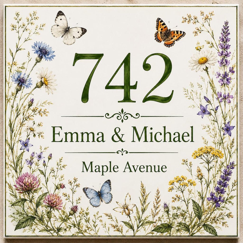 Personalized Wildflower House Number Tile