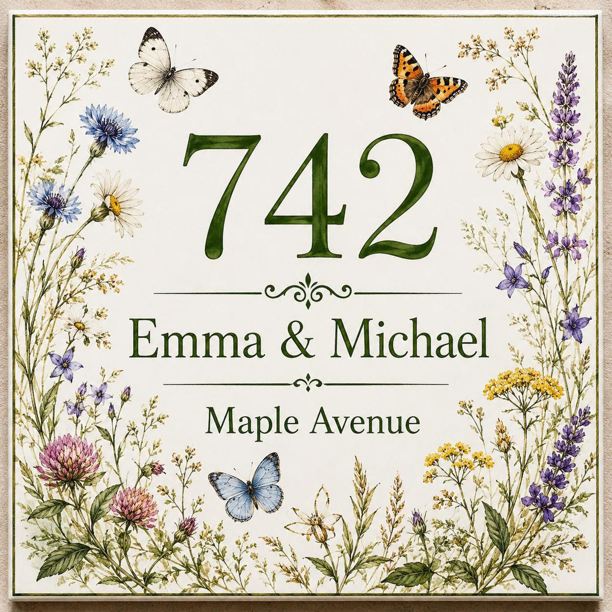 Personalized Wildflower House Number Tile