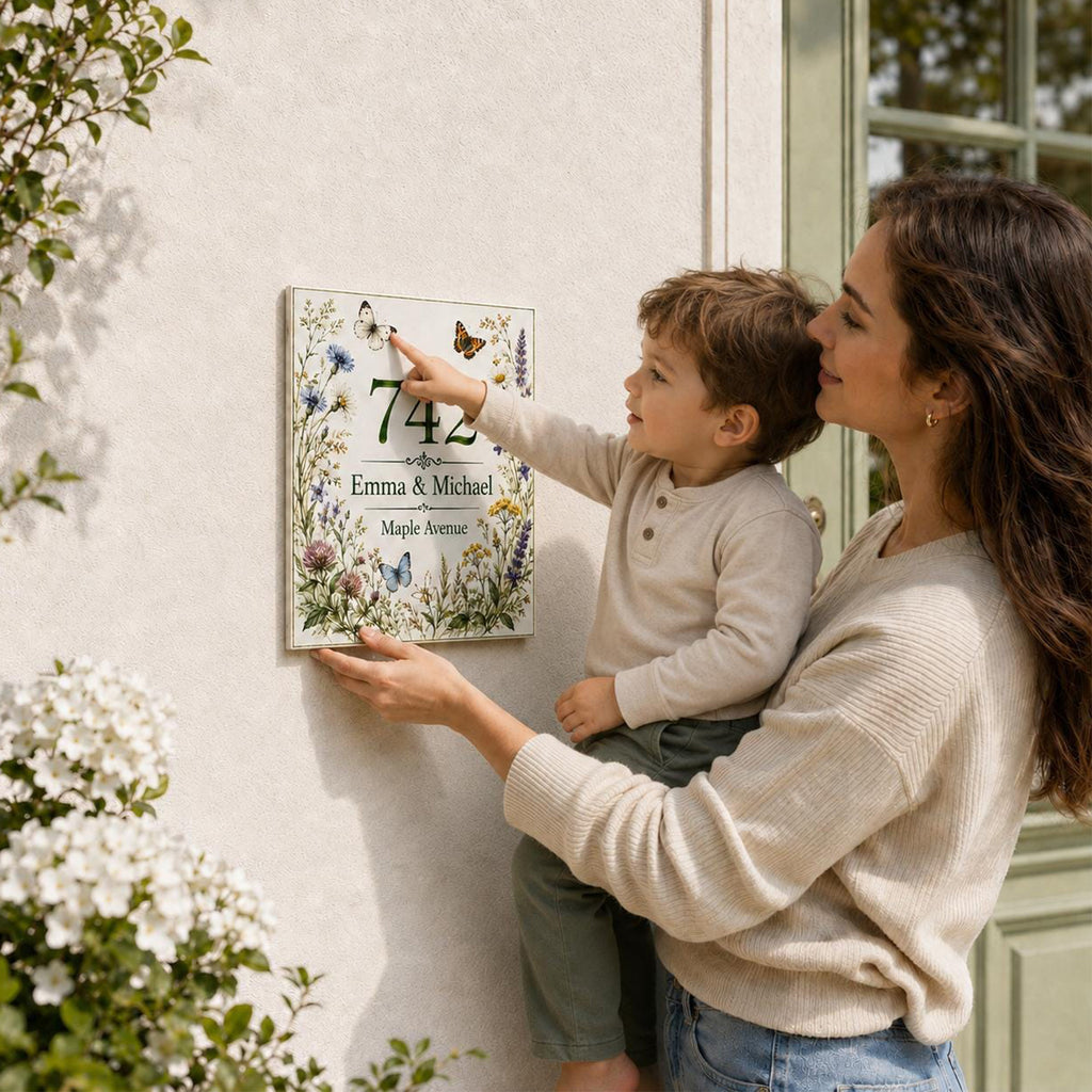 Personalized Wildflower House Number Tile