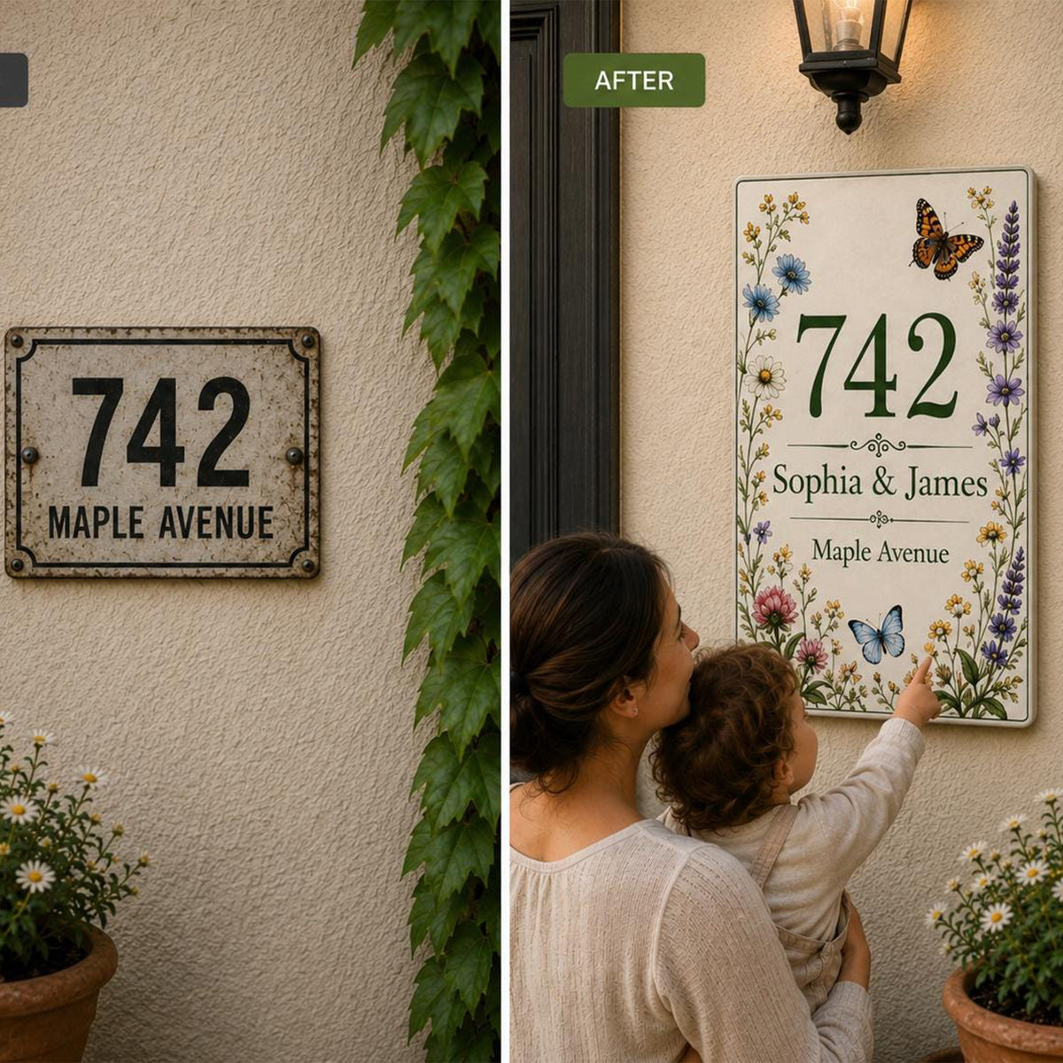 Personalized Wildflower House Number Tile