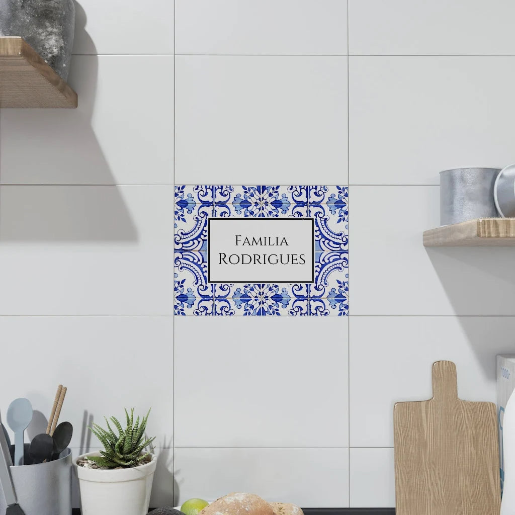 Personalized Portuguese Tile Family Sign: Blue Azulejo Ceramic Art