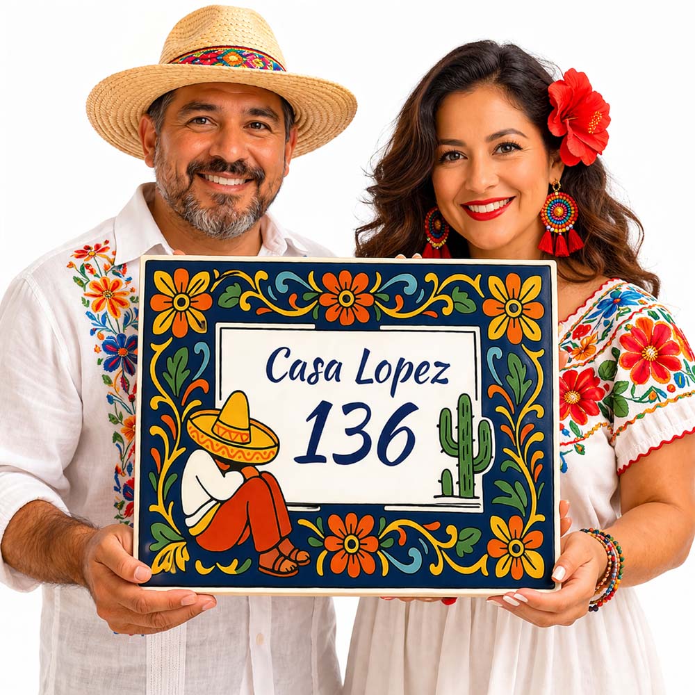 Custom Talavera House Plaque, Mexican Folk Art Ceramic Address Sign