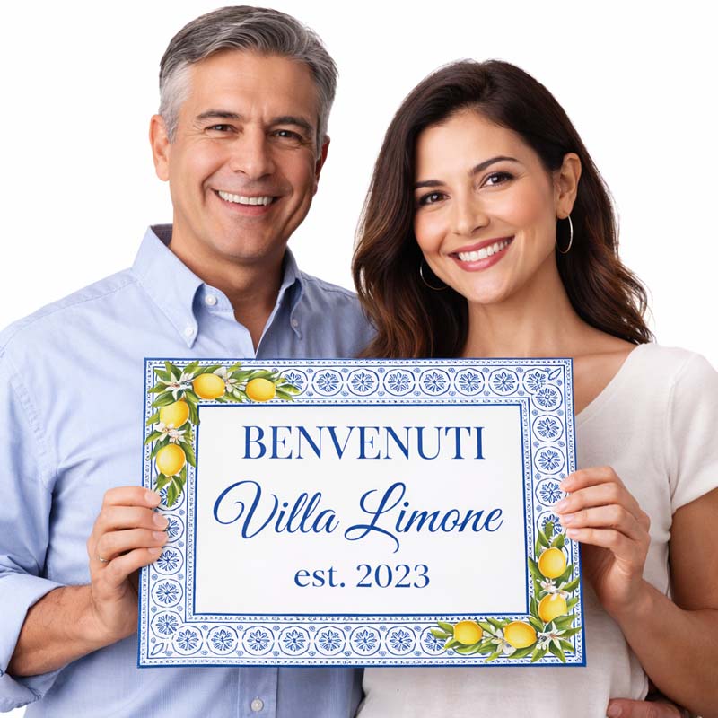 Personalized Majolica Lemons Ceramic Tile Address Plaque