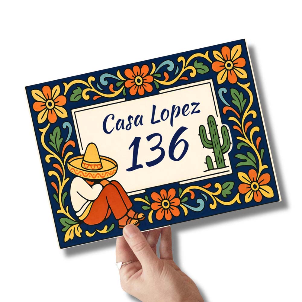 Custom Talavera House Plaque, Mexican Folk Art Ceramic Address Sign