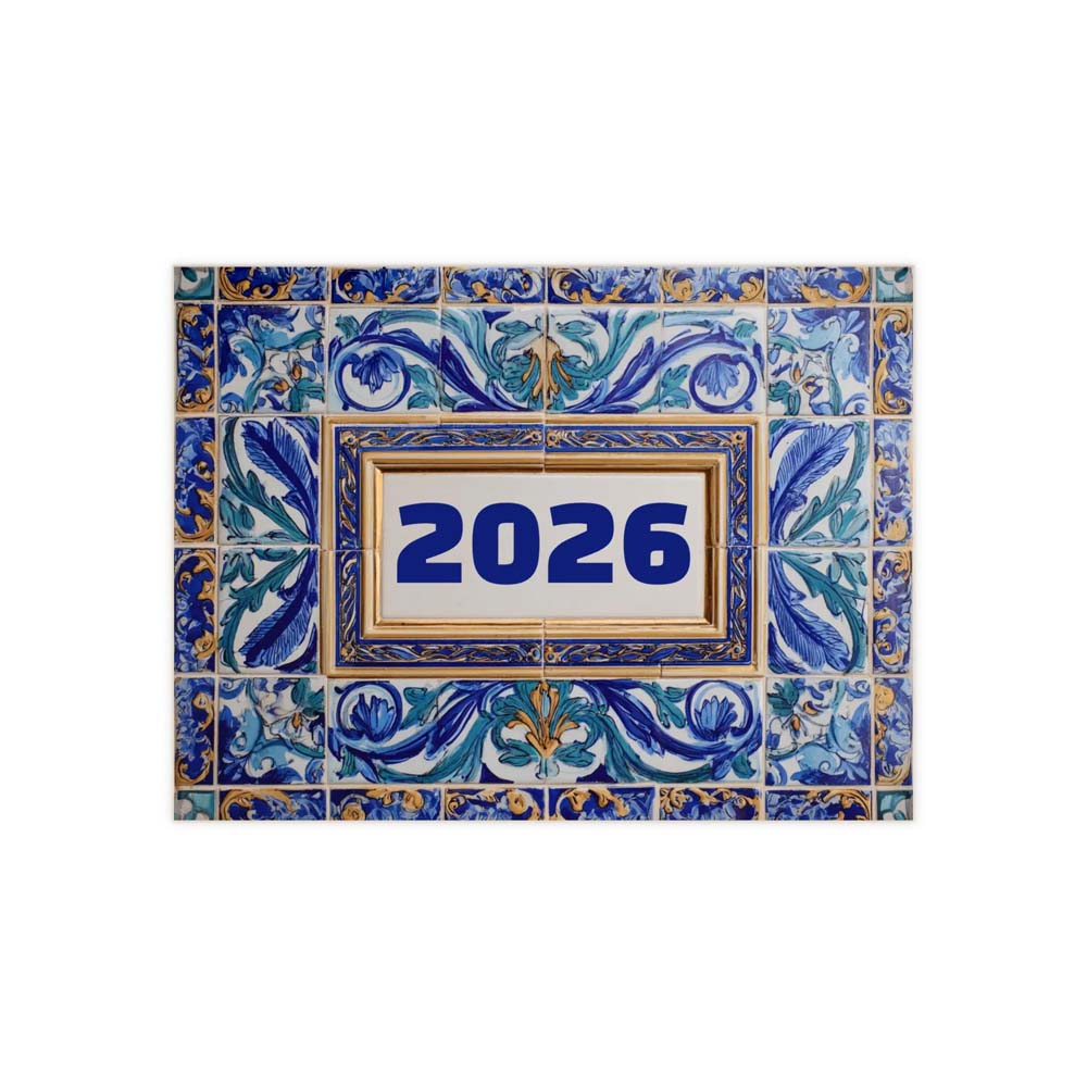 Custom Ceramic Tile - Year of Foundation 2026 in Mediterranean Blue Azulejo Motif