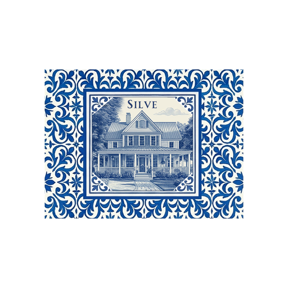 Custom Family Name & House Photo Tile - Personalized Azulejo Style Home Portrait