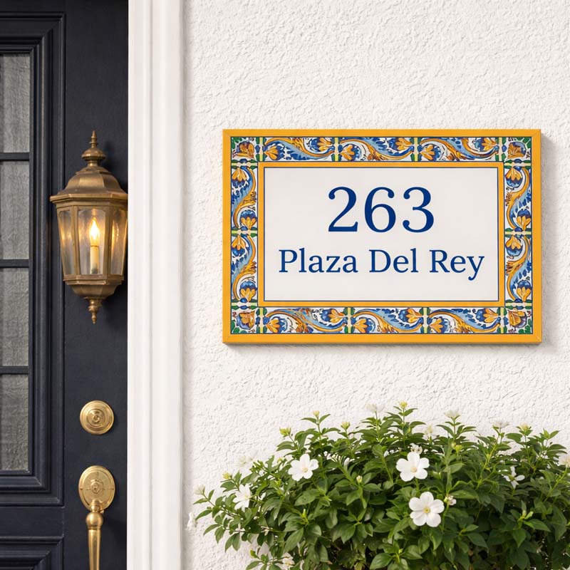Custom Spanish Ceramic Tile Sign: Azulejo House Number Plaque