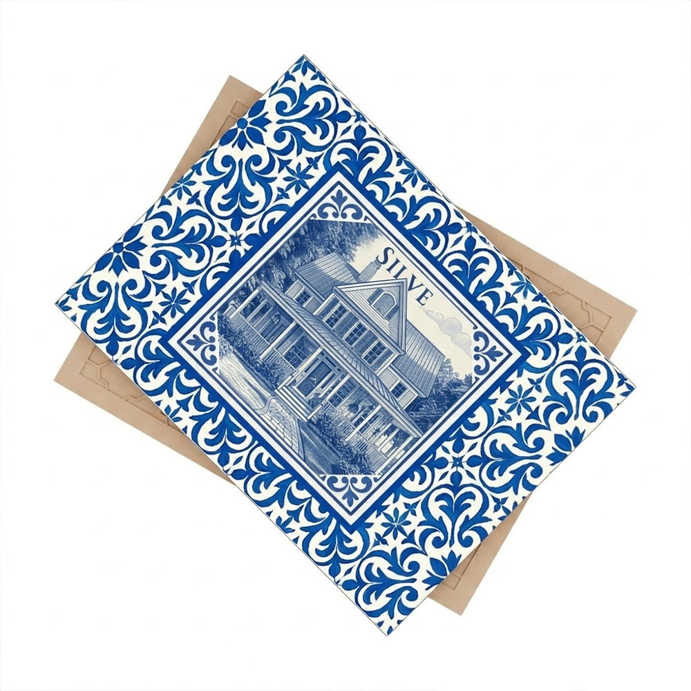 Custom Family Name & House Photo Tile - Personalized Azulejo Style Home Portrait