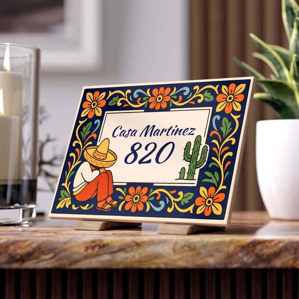Custom Talavera House Plaque, Mexican Folk Art Ceramic Address Sign