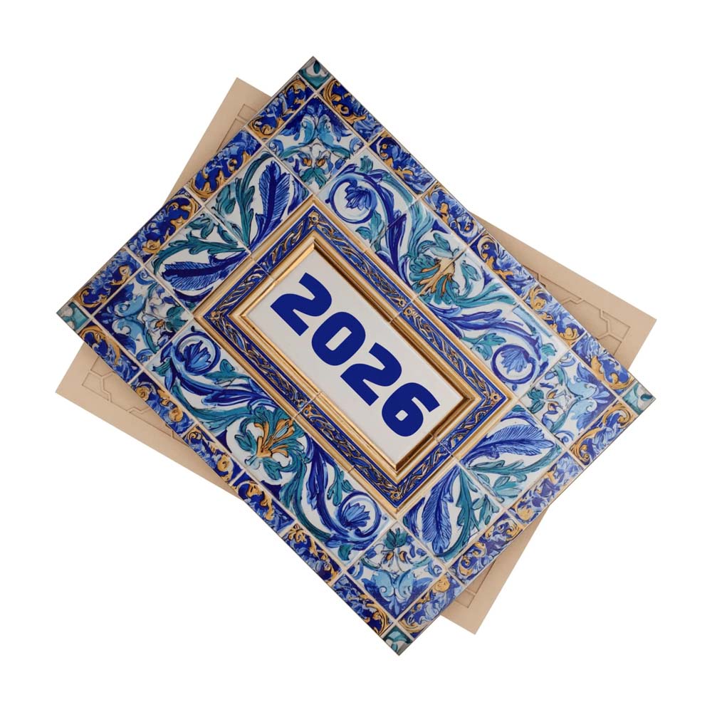 Custom Ceramic Tile - Year of Foundation 2026 in Mediterranean Blue Azulejo Motif