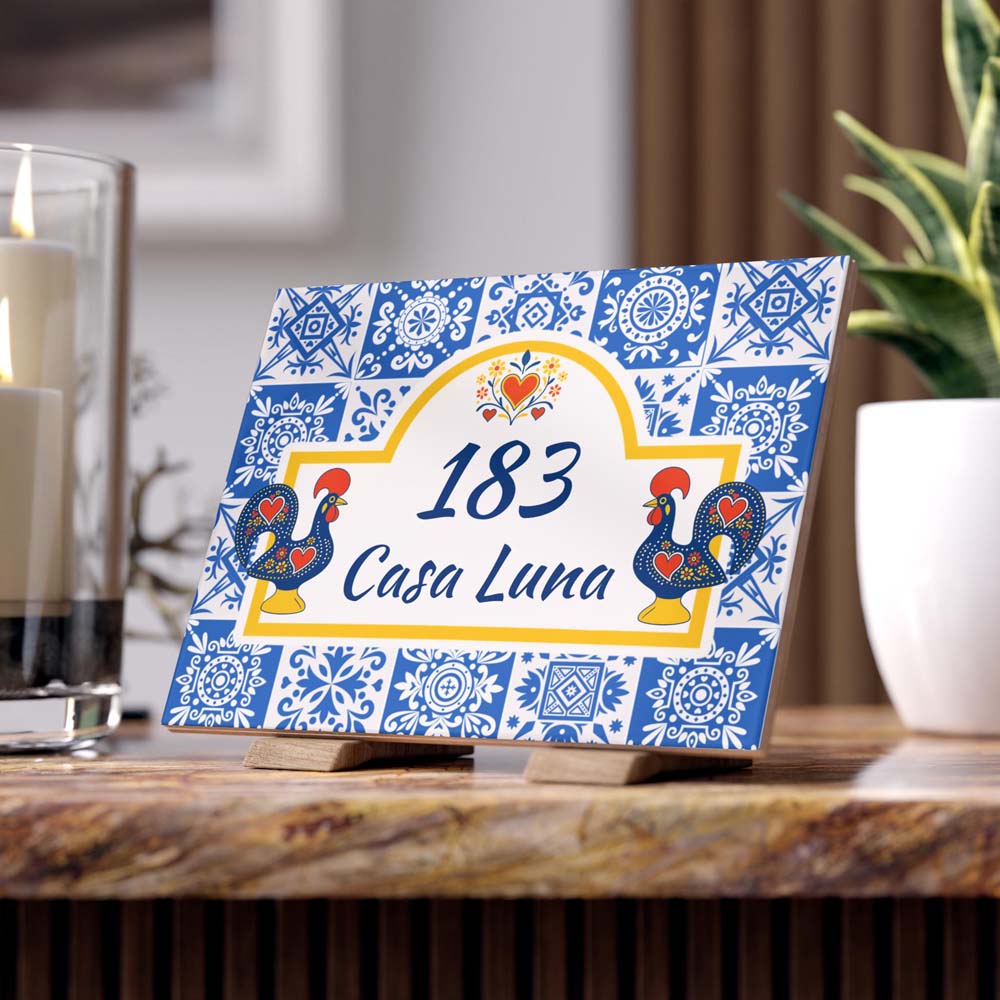 Custom Portuguese Rooster House Plaque