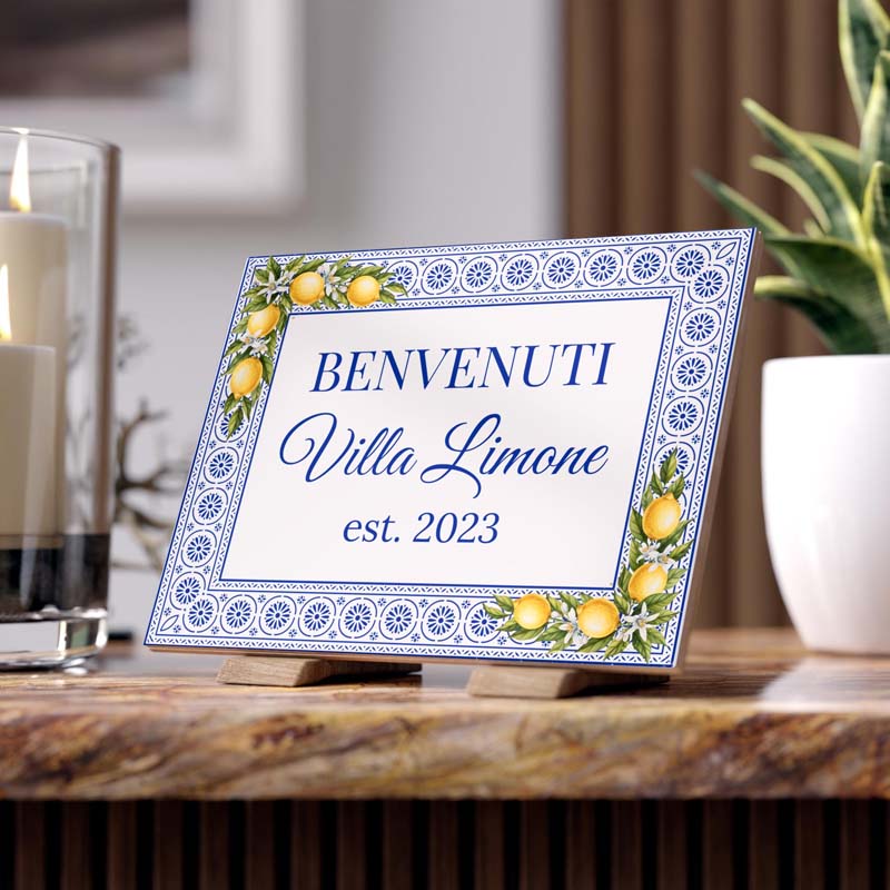 Personalized Majolica Lemons Ceramic Tile Address Plaque