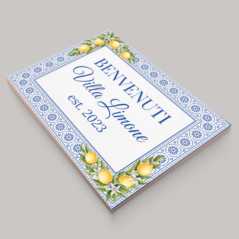 Personalized Majolica Lemons Ceramic Tile Address Plaque