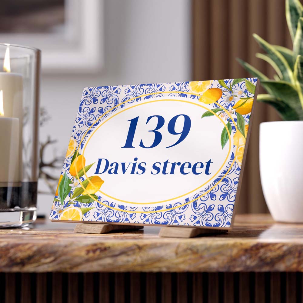 Personalized Ceramic Name Plate, Italian Tiles Sign House Number