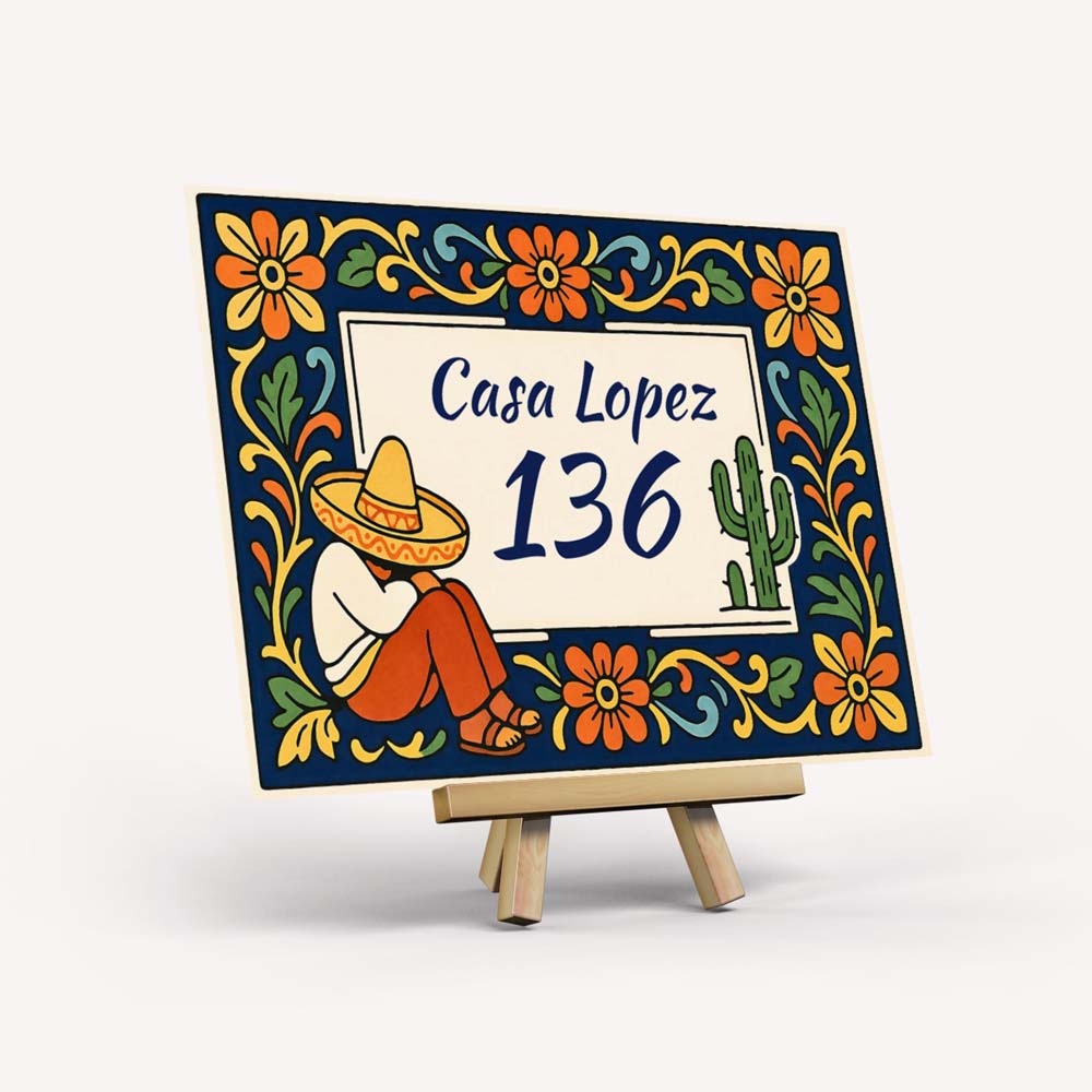 Custom Talavera House Plaque, Mexican Folk Art Ceramic Address Sign