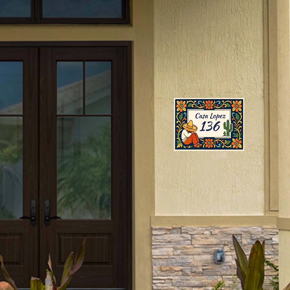 Custom Talavera House Plaque, Mexican Folk Art Ceramic Address Sign