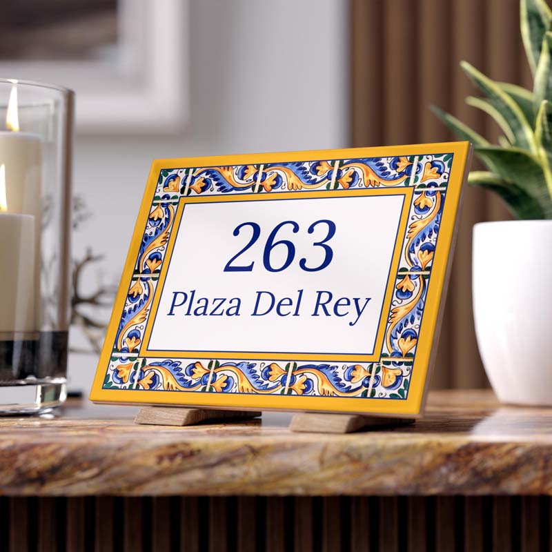 Custom Spanish Ceramic Tile Sign: Azulejo House Number Plaque