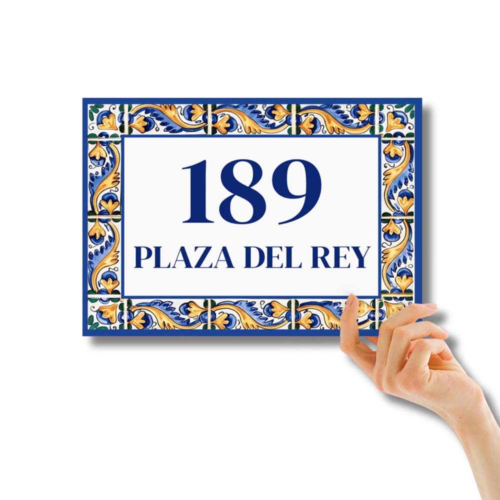 Azulejo Tile Address Plaque, Ceramic Family Name House Number