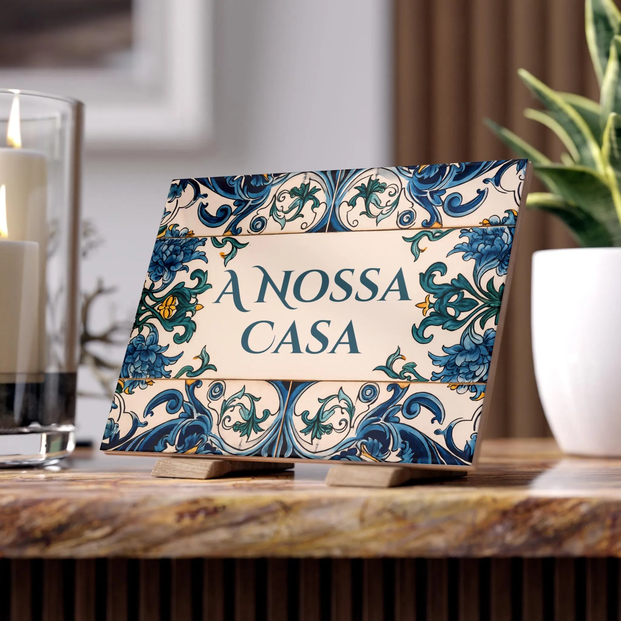 Customizable Ceramic Tile - Festive Mediterranean Motif