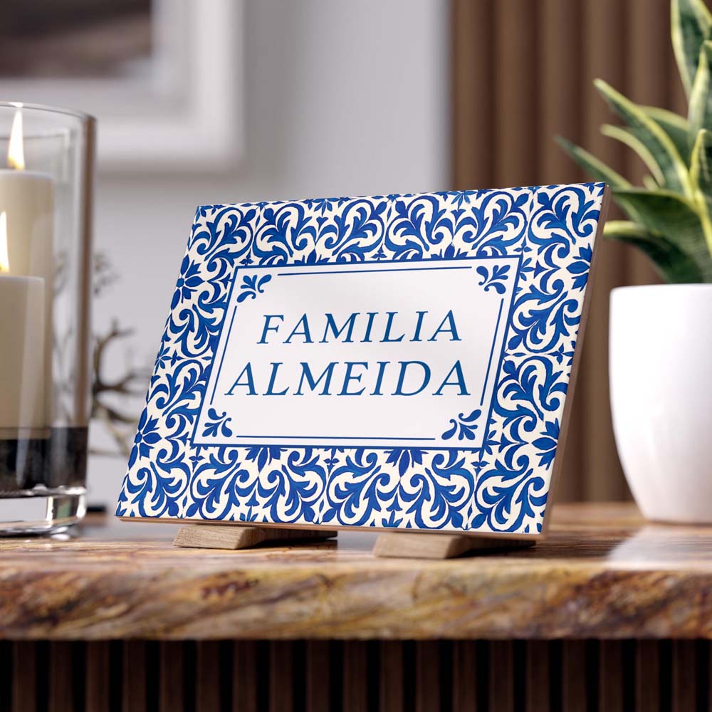 Personalized Portuguese Tile Family Sign: Blue Azulejo Ceramic Art*