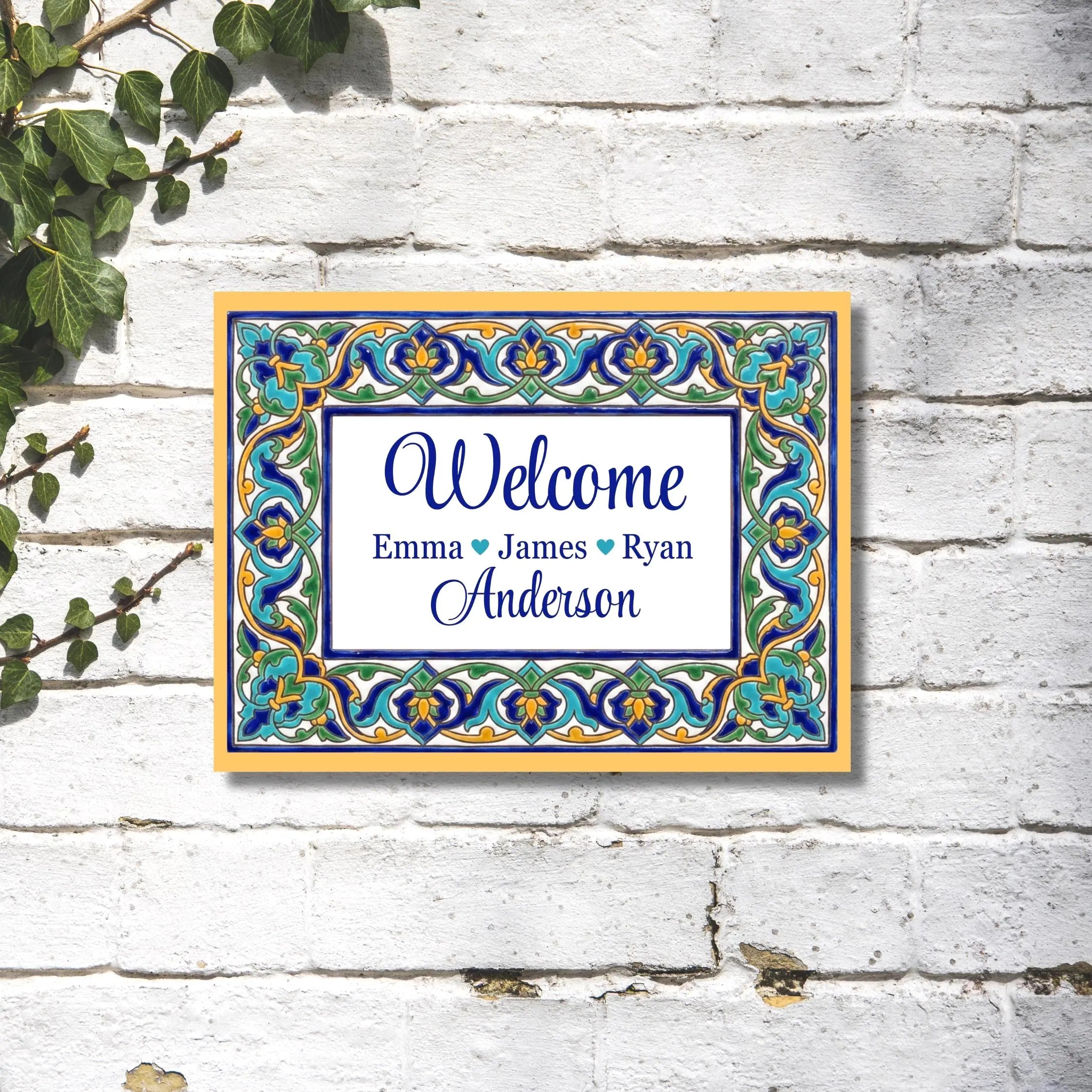 Personalized Ceramic Sign, Cuerda Seca Spanish Tile Plaque