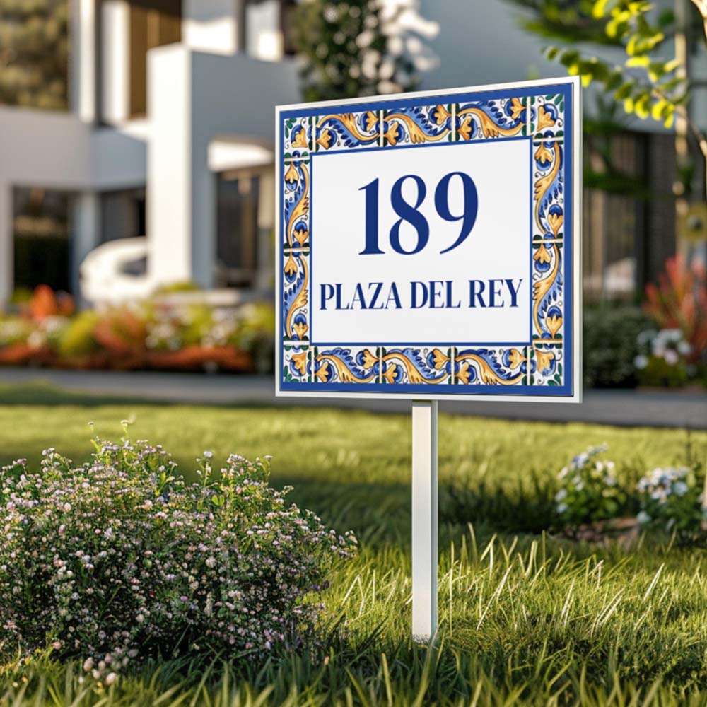 Azulejo Tile Address Plaque, Ceramic Family Name House Number