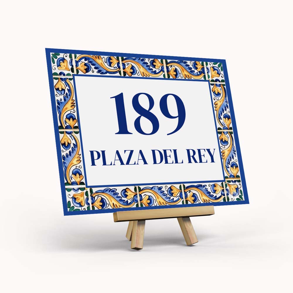 Azulejo Tile Address Plaque, Ceramic Family Name House Number