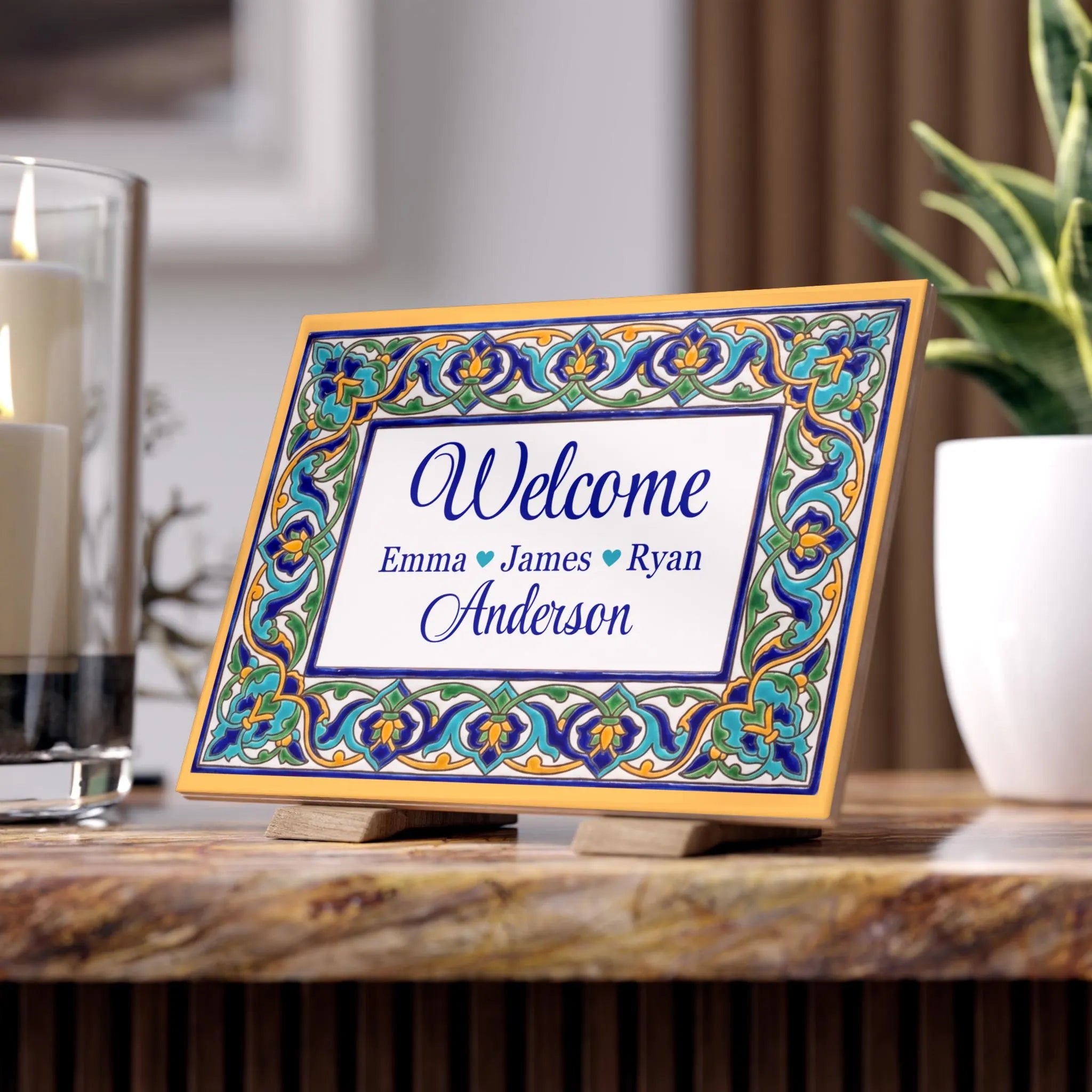 Personalized Ceramic Sign, Cuerda Seca Spanish Tile Plaque