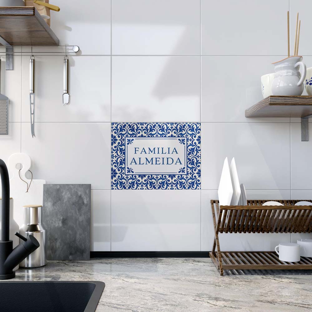 Personalized Portuguese Tile Family Sign: Blue Azulejo Ceramic Art*