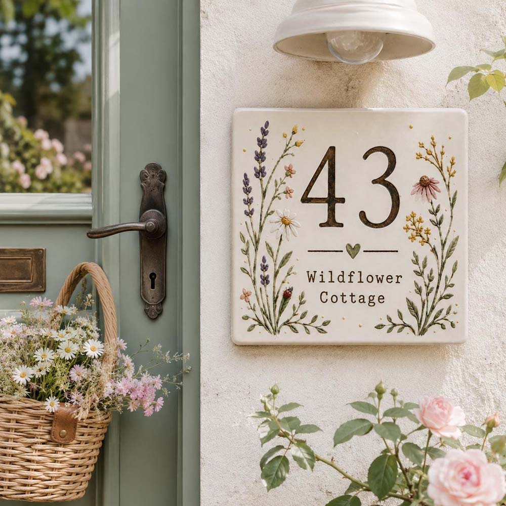 Personalized Wildflower House Number Tile