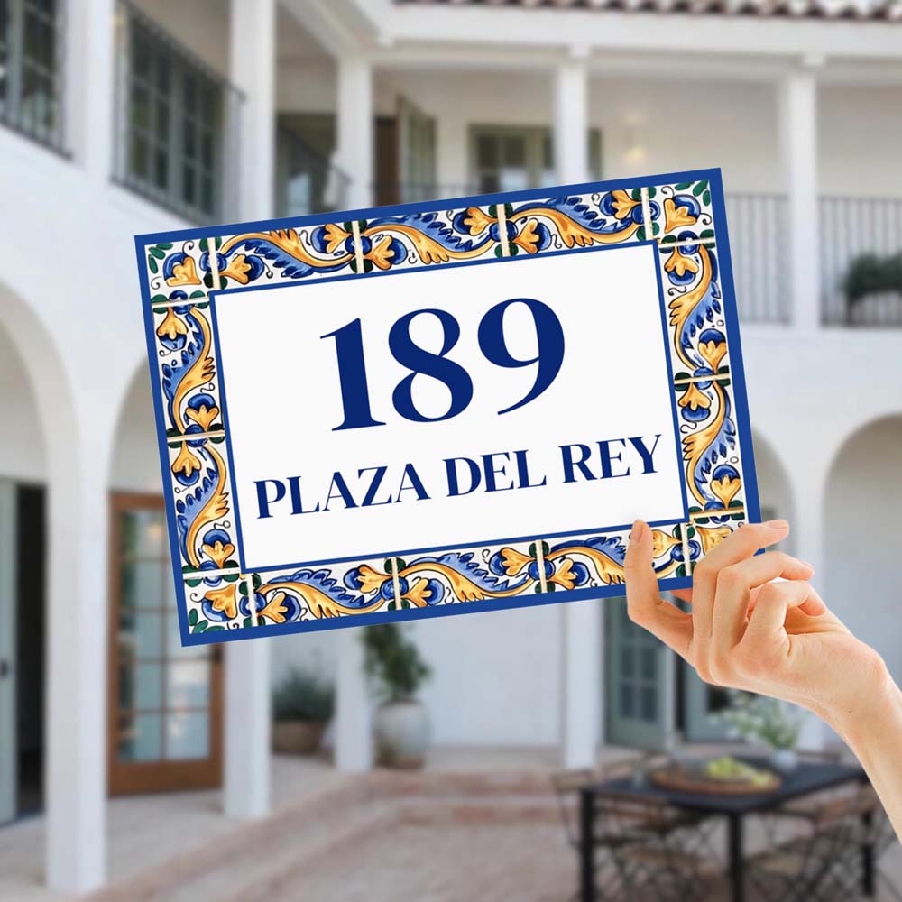 Azulejo Tile Address Plaque, Ceramic Family Name House Number