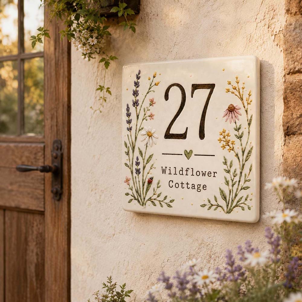 Personalized Wildflower House Number Tile