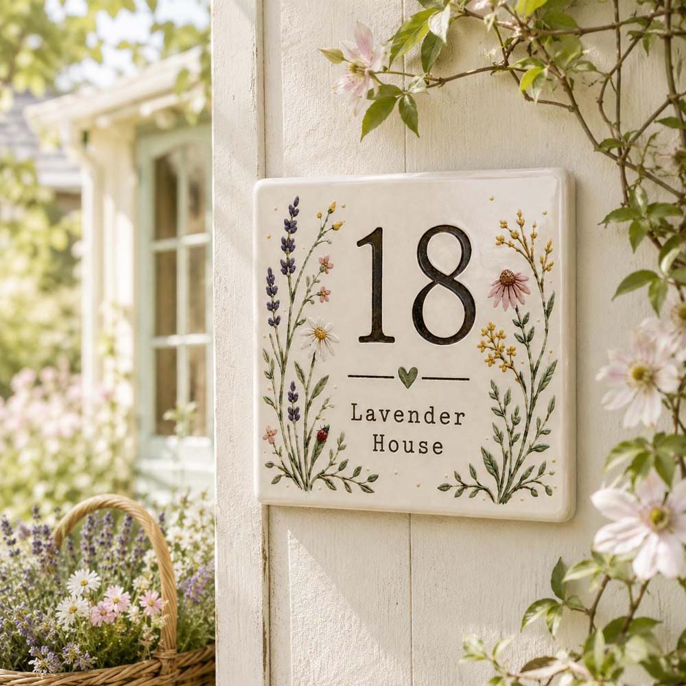Personalized Wildflower House Number Tile