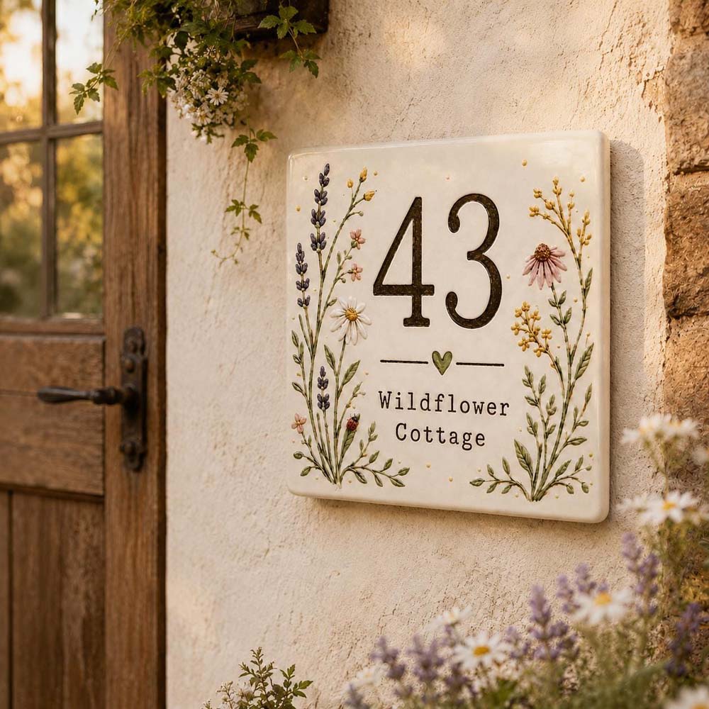 Personalized Wildflower House Number Tile