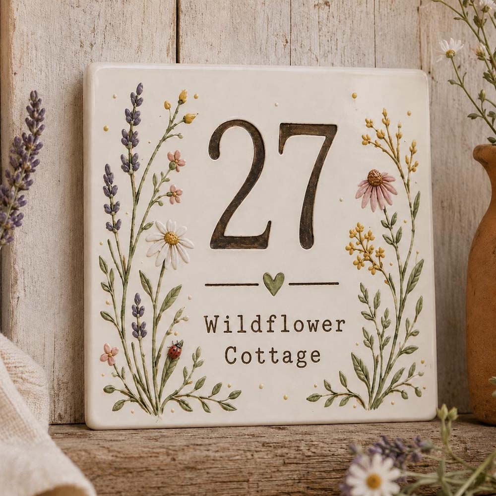 Personalized Wildflower House Number Tile